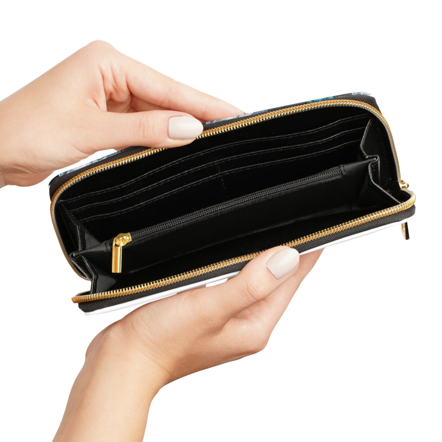 Zipper Wallet with Dark Skulls and Flowers Design