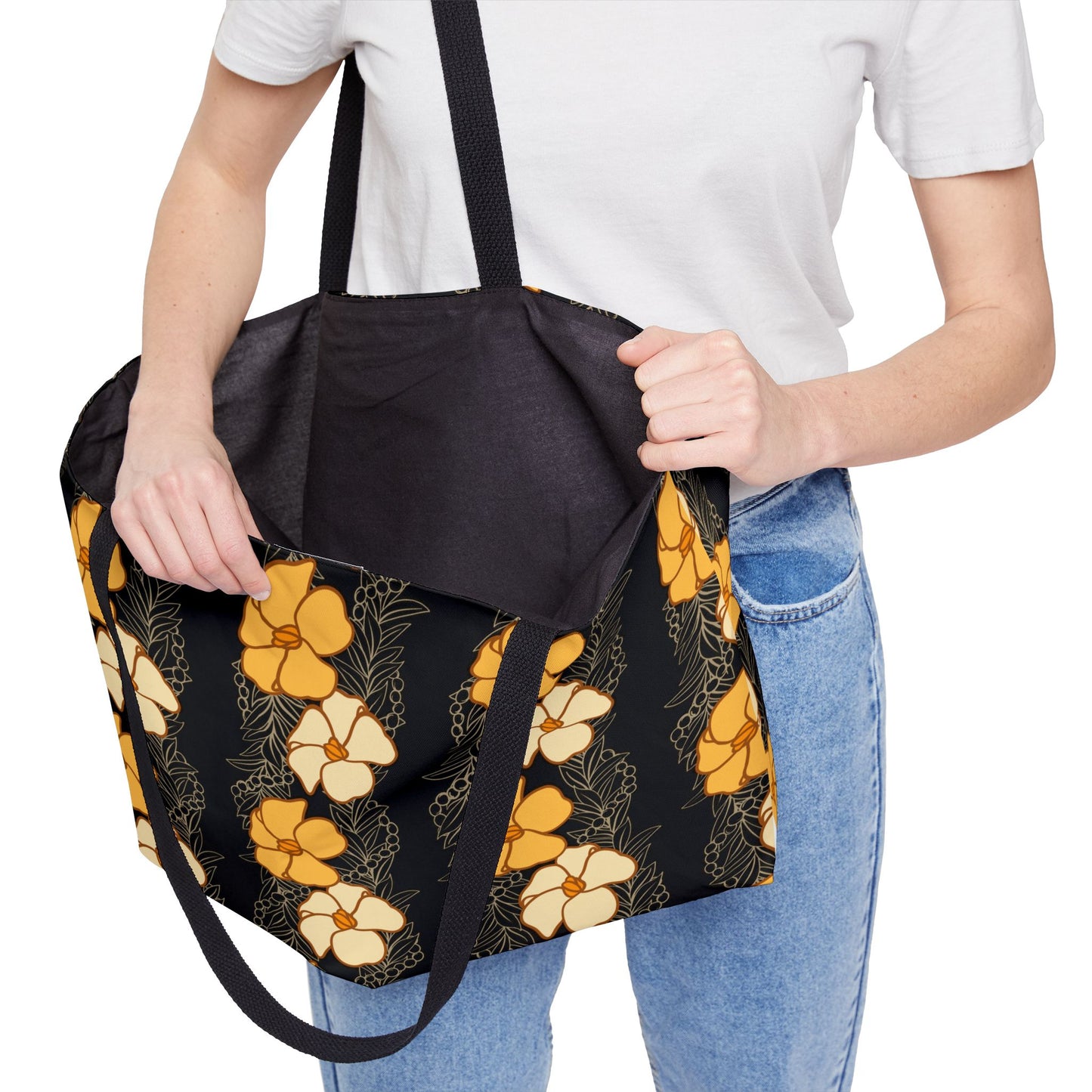 Tote Bag - Puakenikeni Flowers with Maile Mokihana Print