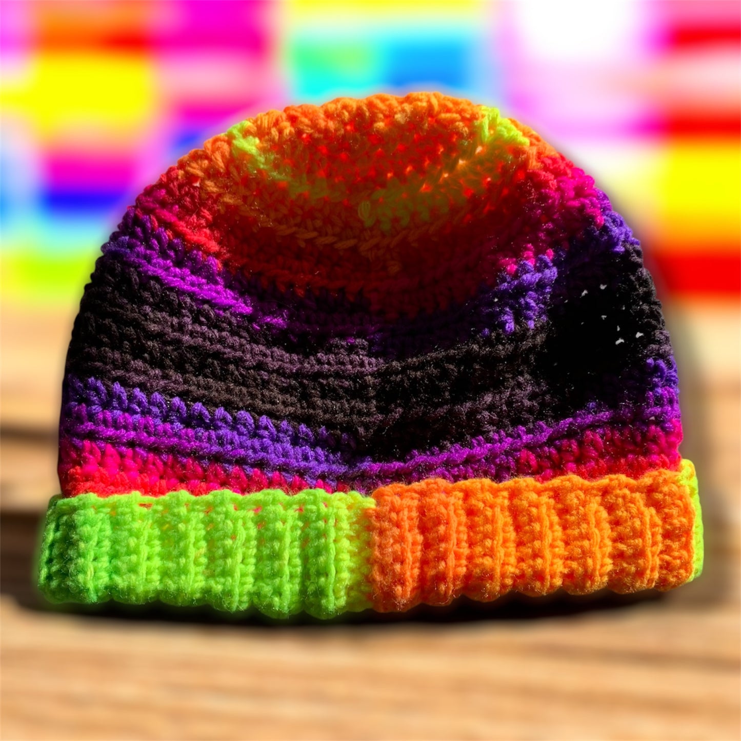 Brimmed Crochet Beanie - Neons