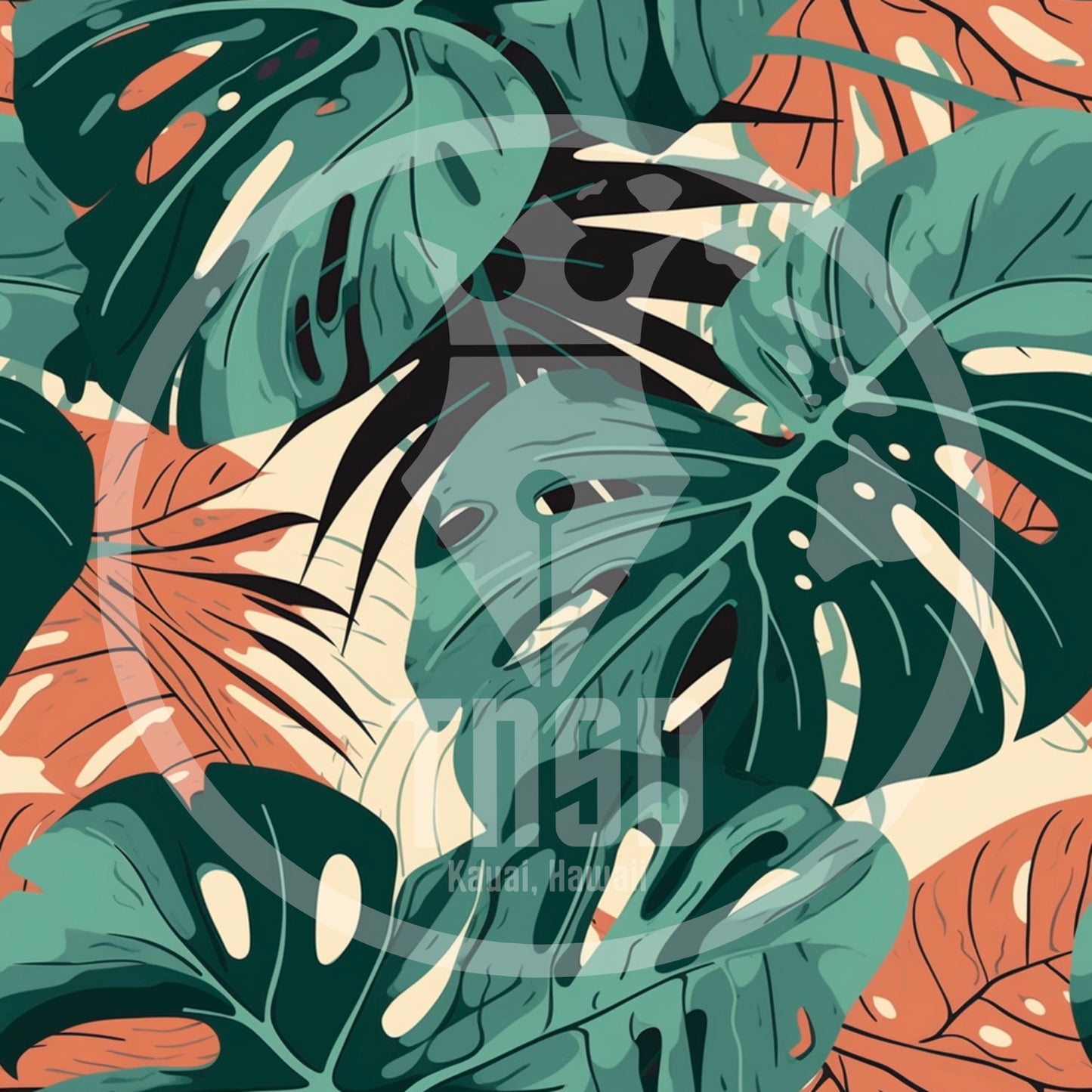 Coral n Green Monstera