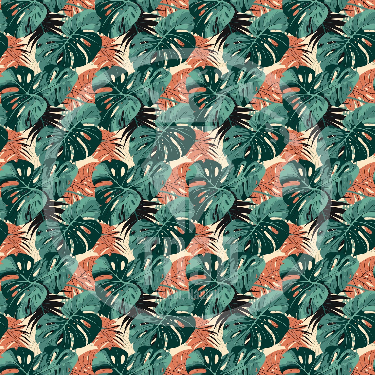 Coral n Green Monstera