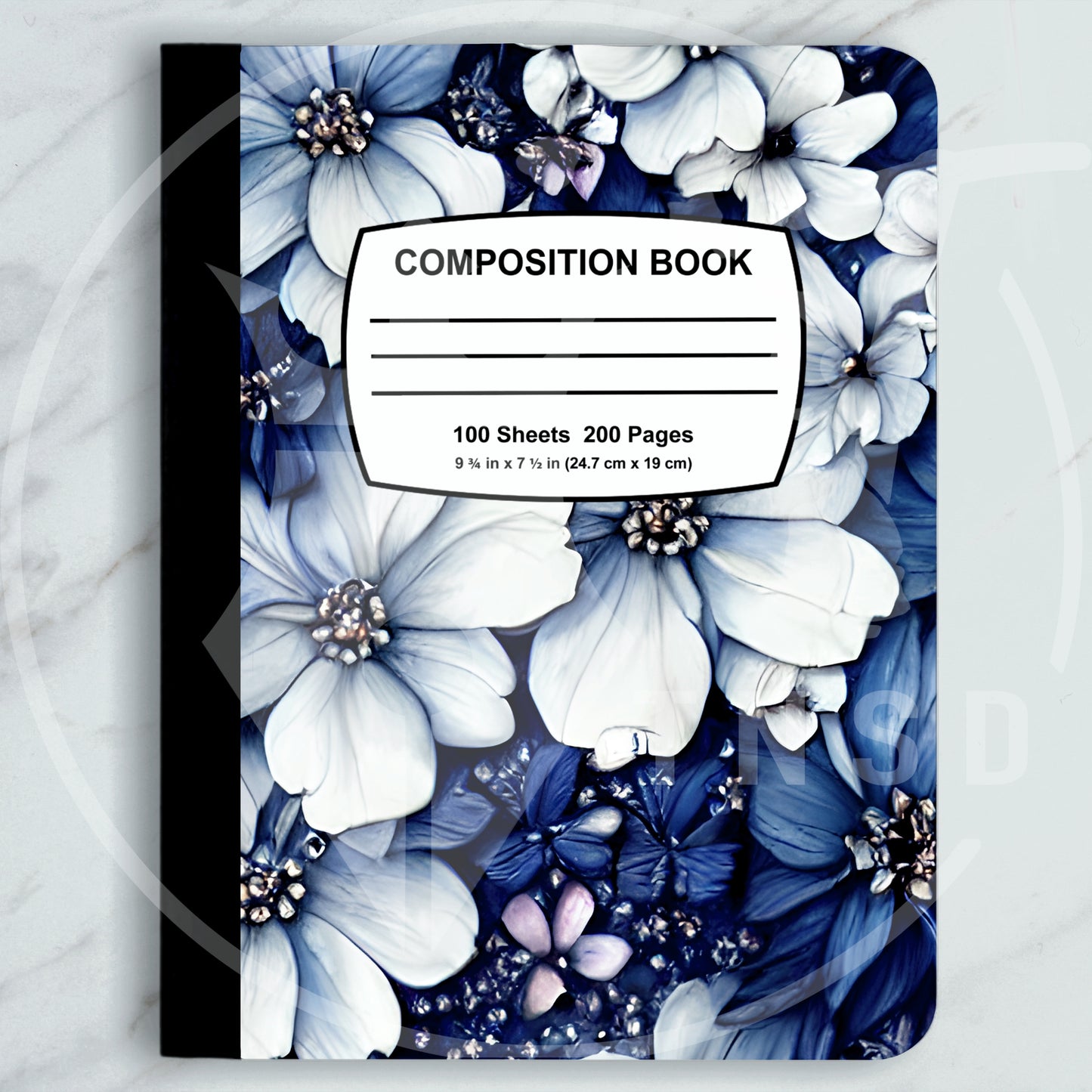 Navy N Pale White Flowers