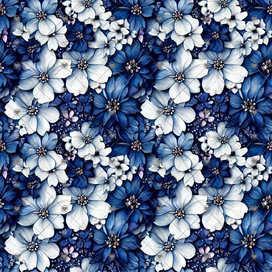 Navy N Pale White Flowers