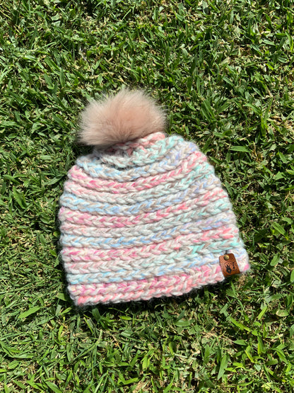 Chunky Fur Pompom Wool Beanies