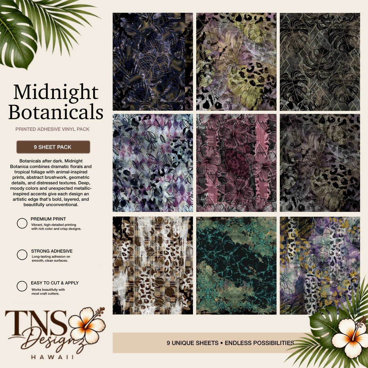 Midnight Botanicals Printed Adhesive Vinyl