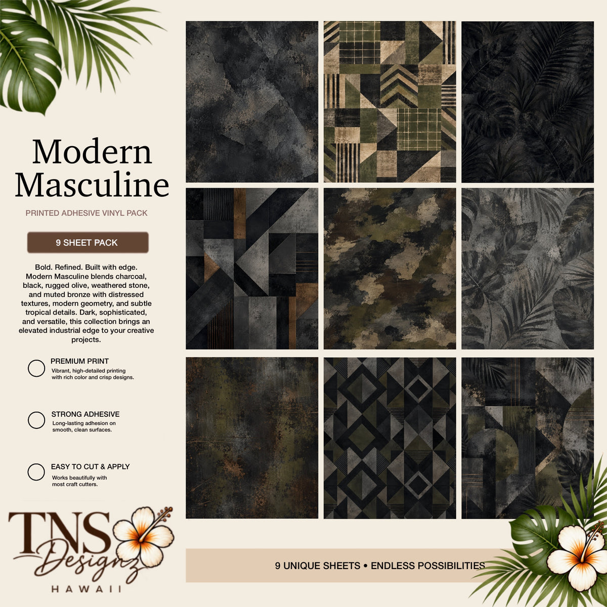 Modern Masculine Printed Adhesive Vinyl