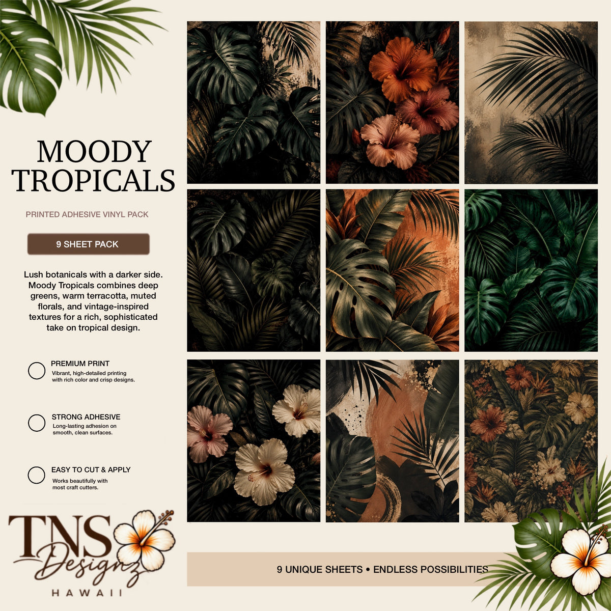 Moody Tropicals Printed Adhesive Vinyl