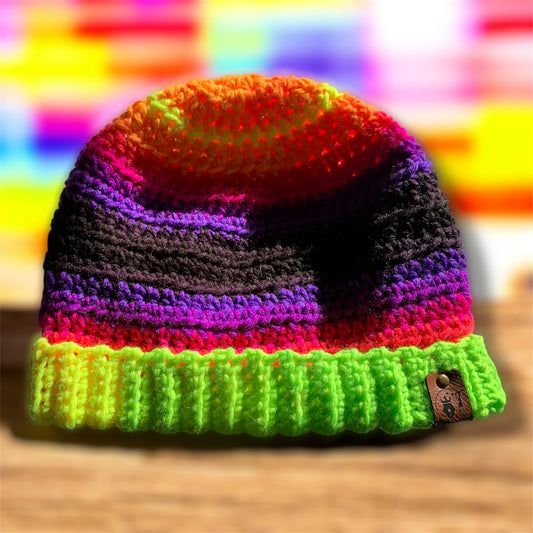 Brimmed Crochet Beanie - Neons