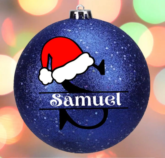 Personalized Santa Hat Glitter Ornaments